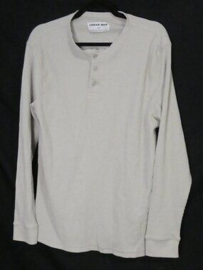 URBAN MAN Cream - Light Beige Long Sleeve Waffle Knit Henley Shirt - size large